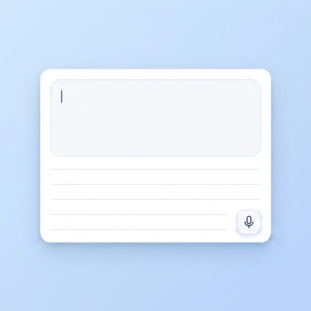 a brain-dump recall panel with a text area and a microphone to type or speak what you remember