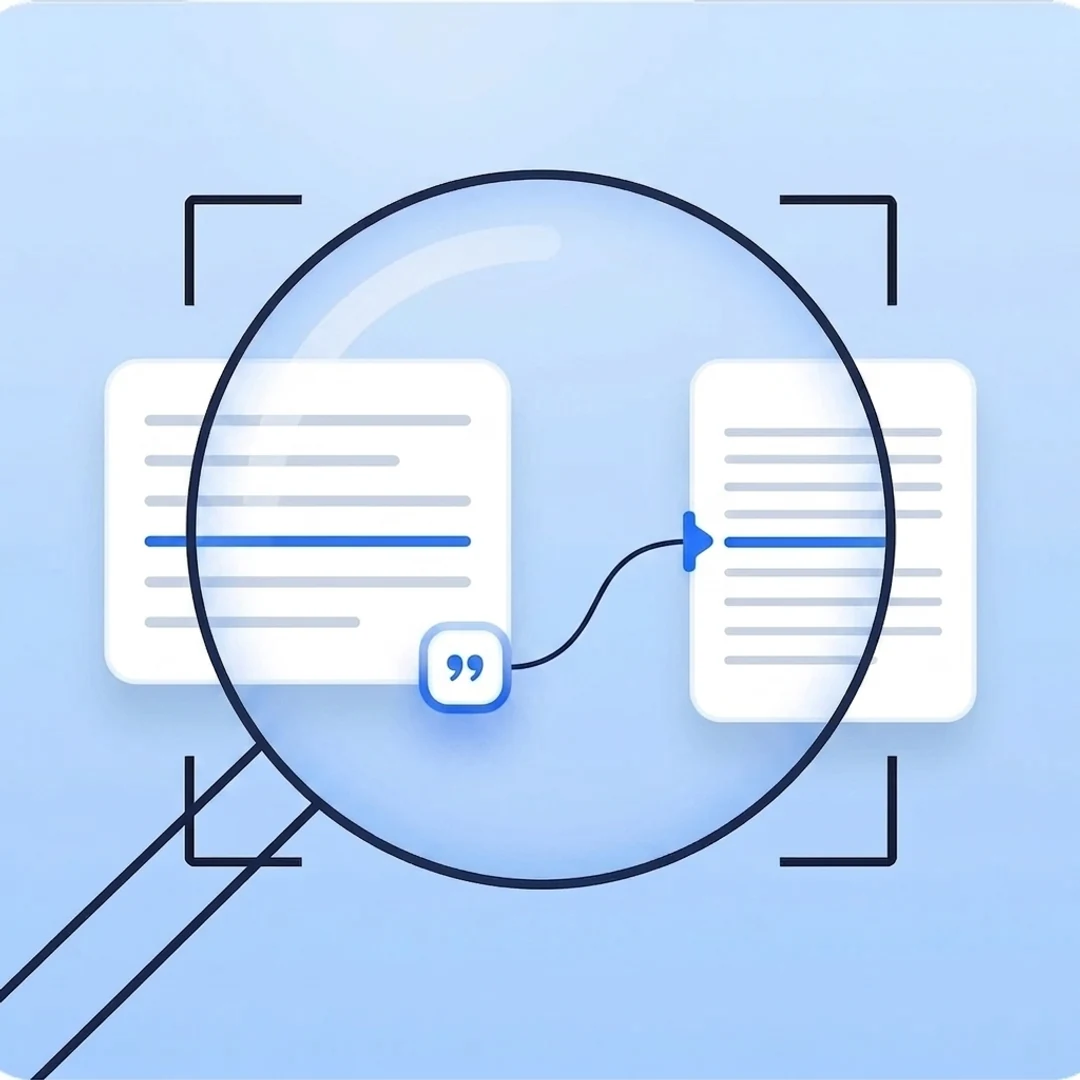 an answer with a highlighted citation linking back to a line in the source document