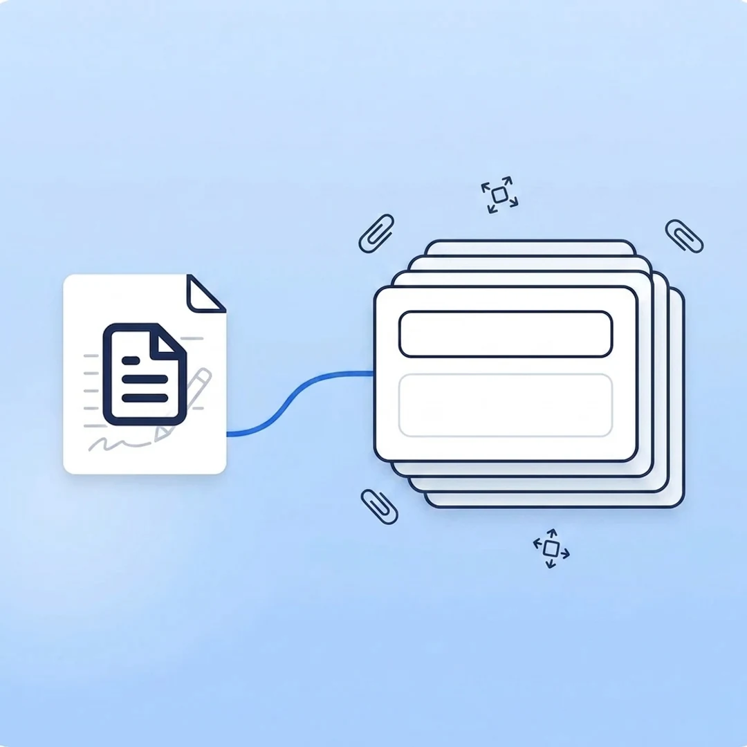 a document transforming into a stack of AI flashcards