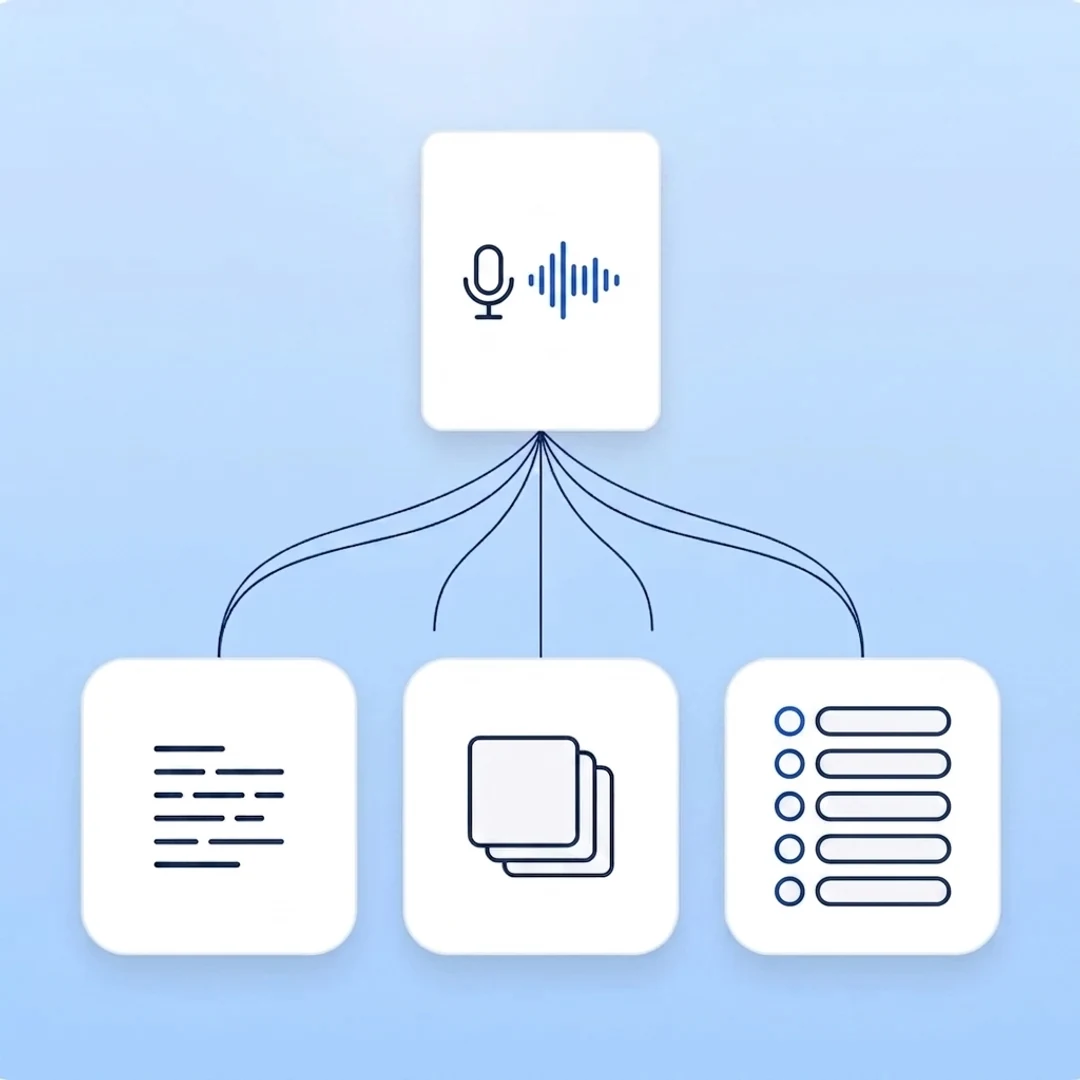 one lecture recording turned into notes, flashcards and a quiz
