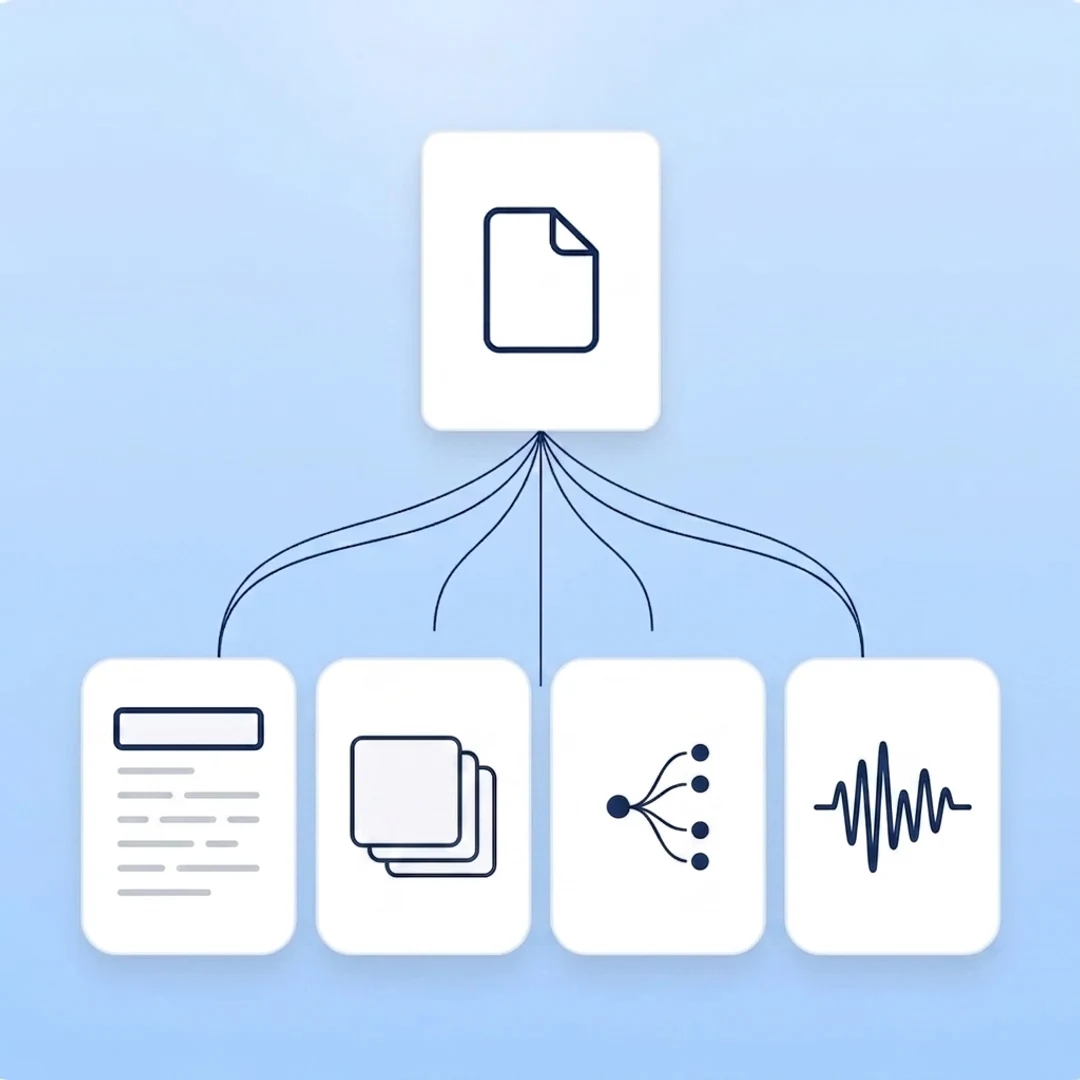 the same upload powering notes, flashcards, a mind map and a podcast