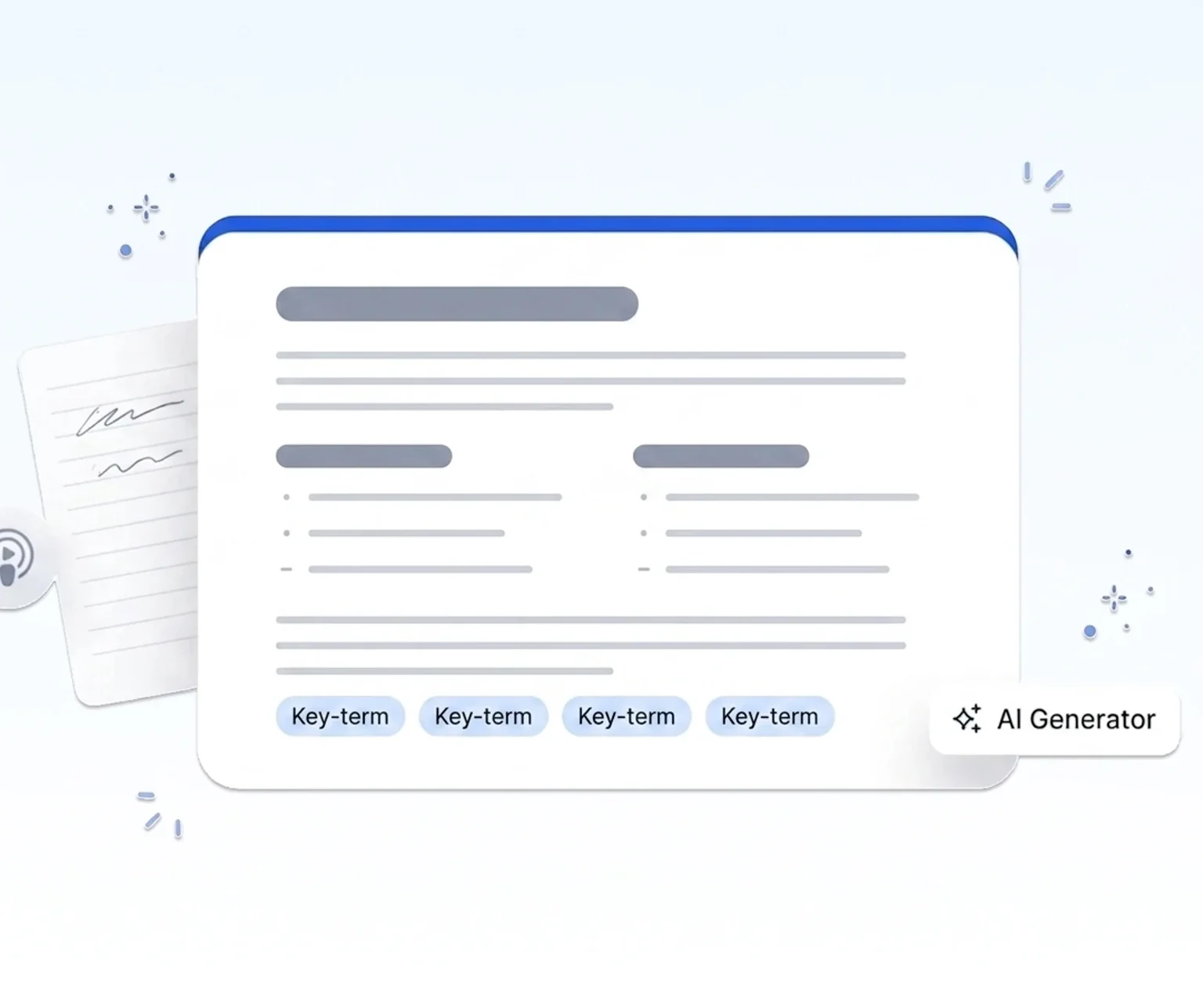 an AI-generated study guide with sections, key terms and a summary